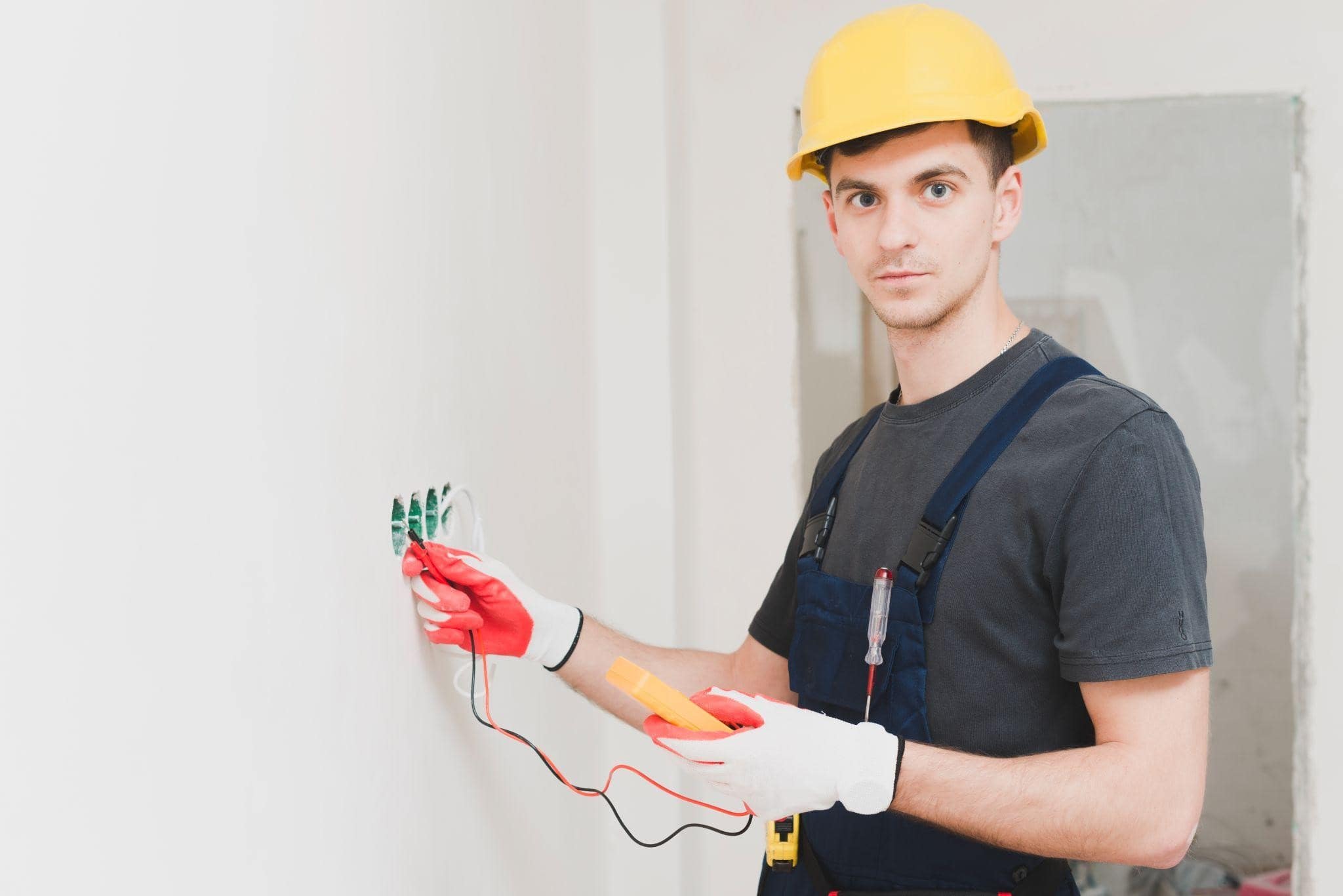 Image illustrating a professional electrician in New York measuring voltage