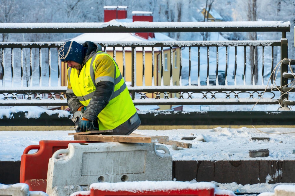 Image illustrating winter Building Maintenance worker in New York