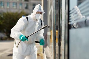 Post flood cleaning team disinfecting residential buildings in New York